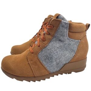 Sorel Womens Shoes Evie Lace Up Boots Sz 11 Brown Gray Suede Leather Waterproof